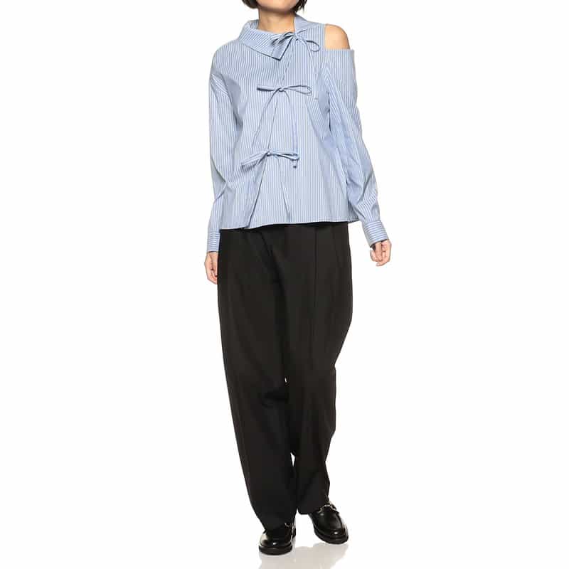 BARNEYS NEW YORK アシンメトリー リボンデザイン ブラウス BLUE