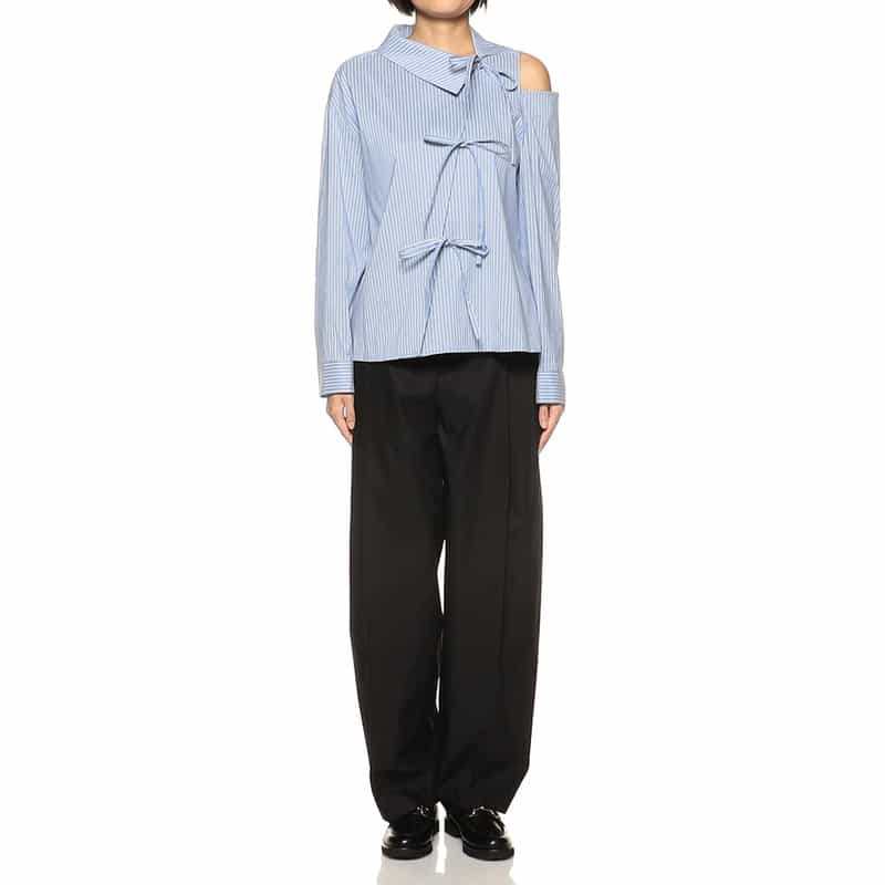 BARNEYS NEW YORK アシンメトリー リボンデザイン ブラウス BLUE