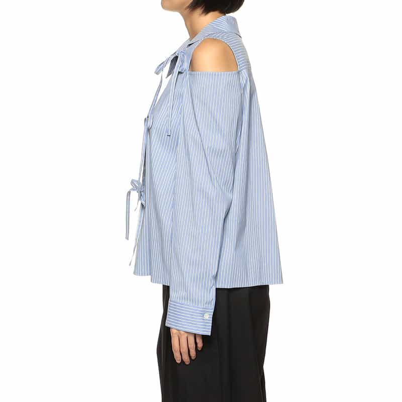 BARNEYS NEW YORK アシンメトリー リボンデザイン ブラウス BLUE