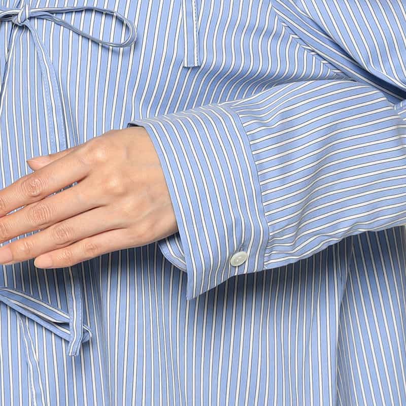 BARNEYS NEW YORK アシンメトリー リボンデザイン ブラウス BLUE