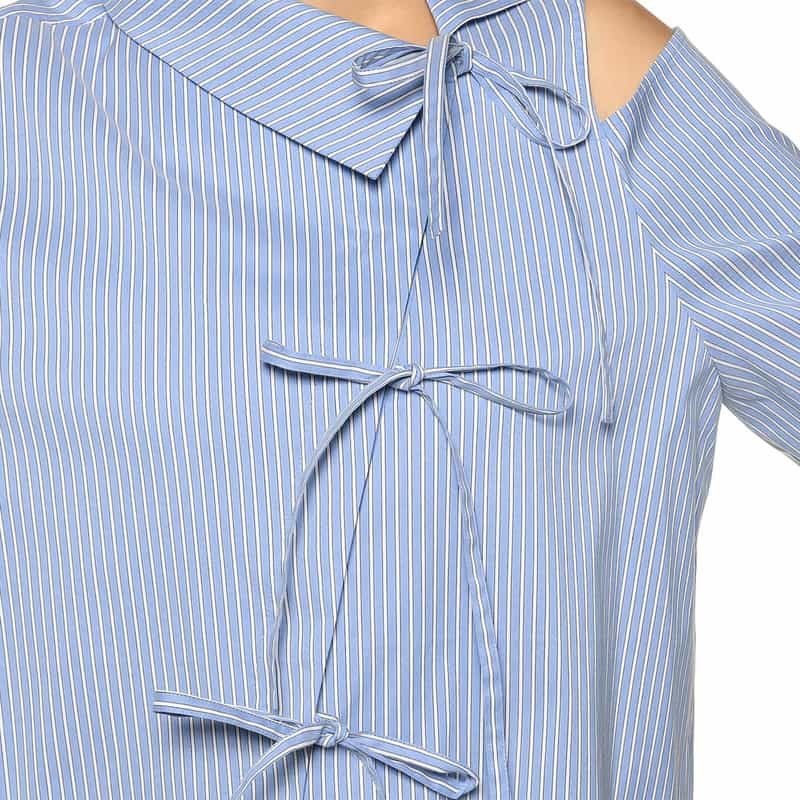 BARNEYS NEW YORK アシンメトリー リボンデザイン ブラウス BLUE