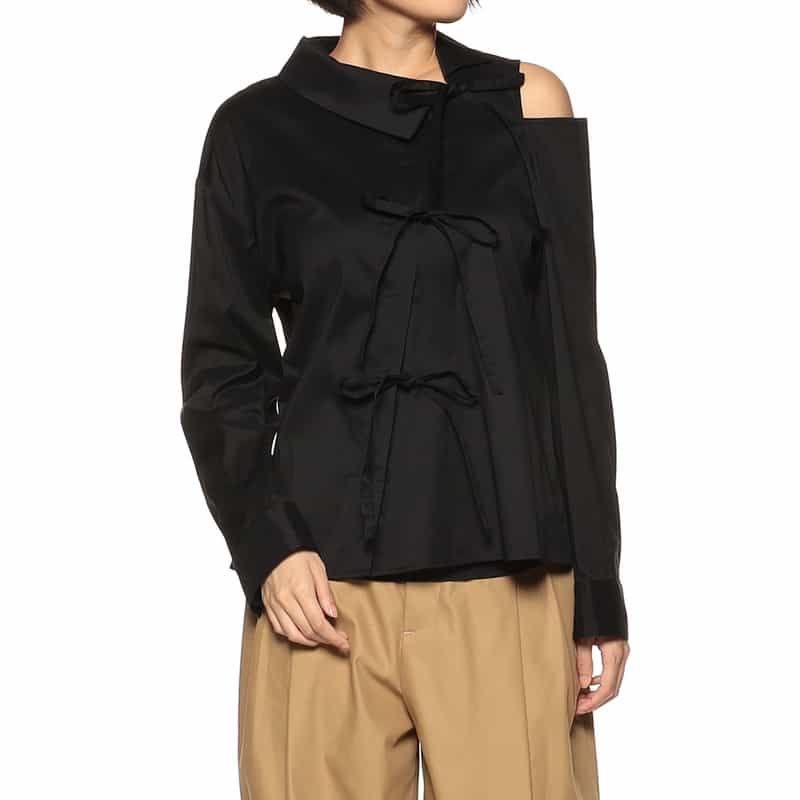 BARNEYS NEW YORK アシンメトリー リボンデザイン ブラウス BLACK