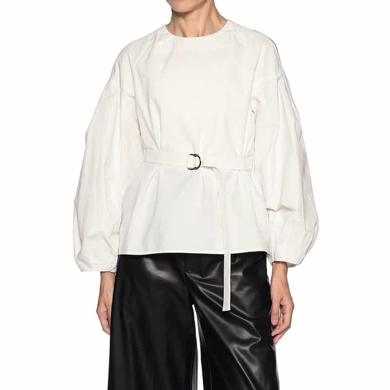 BARNEYS NEW YORK ショルダー＆バックオープン ベルテッド ブラウス OFF WHITE