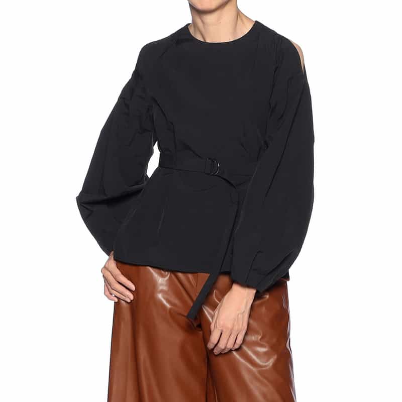 BARNEYS NEW YORK ショルダー＆バックオープン ベルテッド ブラウス BLACK