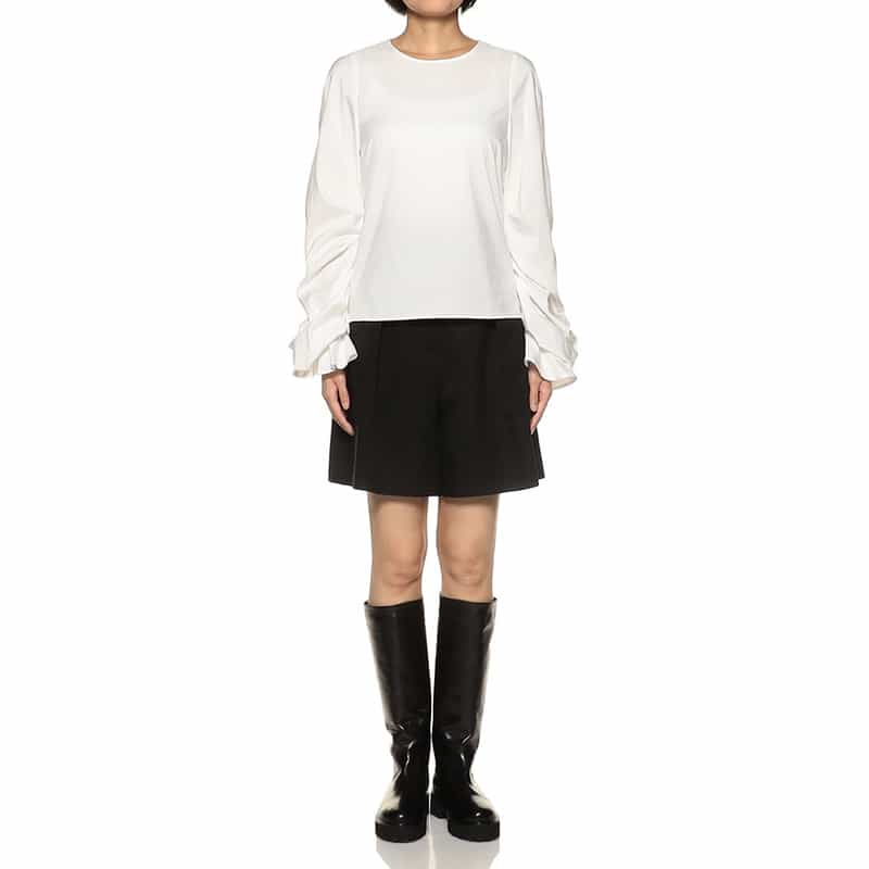 BARNEYS NEW YORK ボリュームスリーブ ノーカラーブラウス WHITE