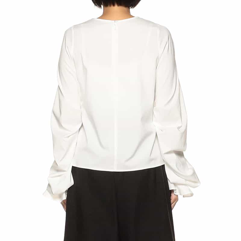 BARNEYS NEW YORK ボリュームスリーブ ノーカラーブラウス WHITE