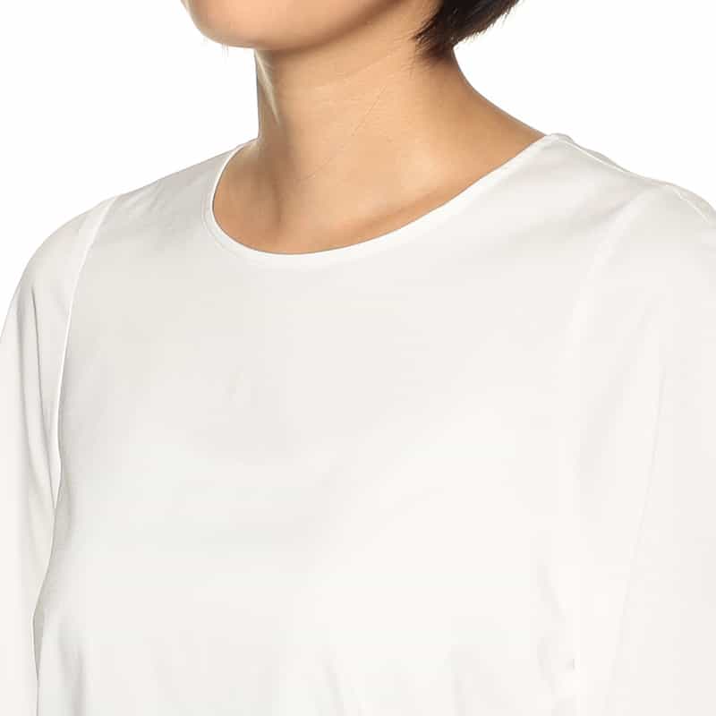 BARNEYS NEW YORK ボリュームスリーブ ノーカラーブラウス WHITE