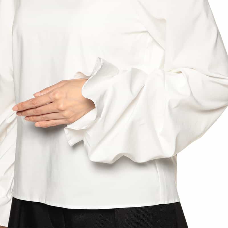 BARNEYS NEW YORK ボリュームスリーブ ノーカラーブラウス WHITE
