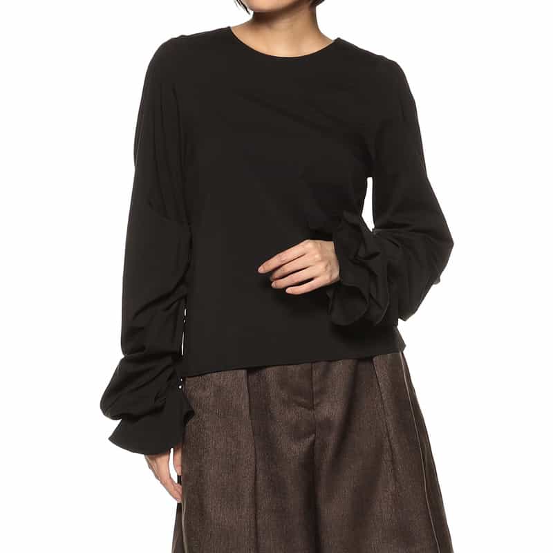 BARNEYS NEW YORK ボリュームスリーブ ノーカラーブラウス BLACK