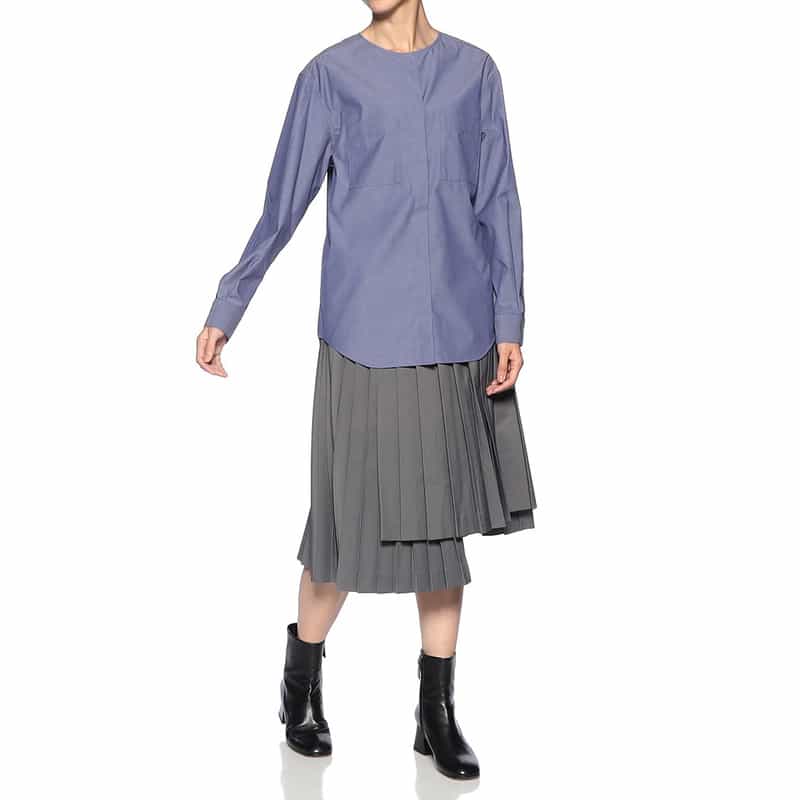 BARNEYS NEW YORK ノーカラー スリットスリーブ シャツ BLUE