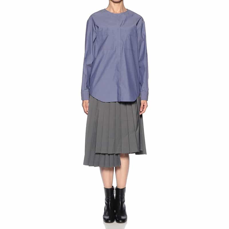 BARNEYS NEW YORK ノーカラー スリットスリーブ シャツ BLUE