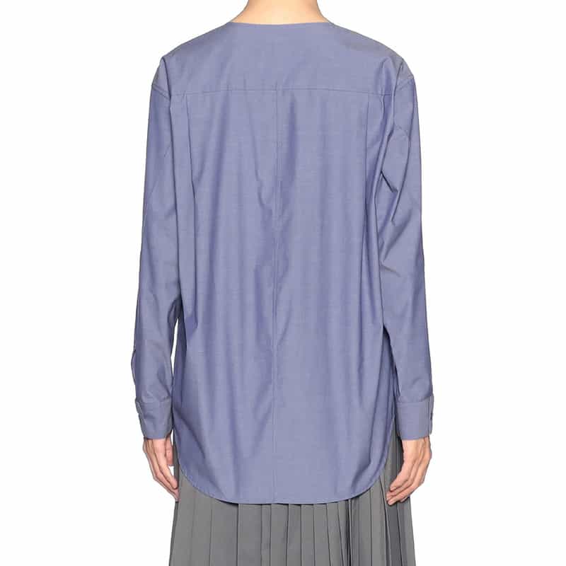 BARNEYS NEW YORK ノーカラー スリットスリーブ シャツ BLUE