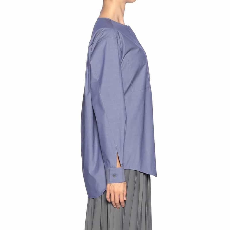 BARNEYS NEW YORK ノーカラー スリットスリーブ シャツ BLUE