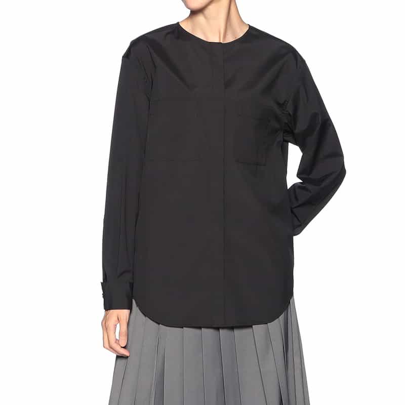 BARNEYS NEW YORK ノーカラー スリットスリーブ シャツ BLACK