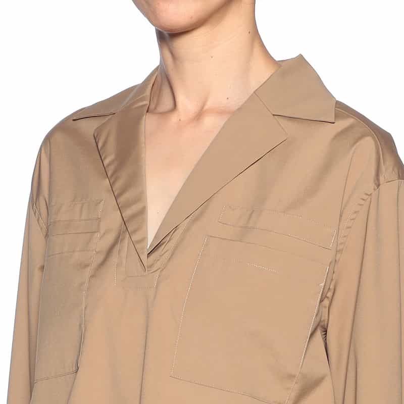 BARNEYS NEW YORK サファリ スキッパーシャツ CAMEL