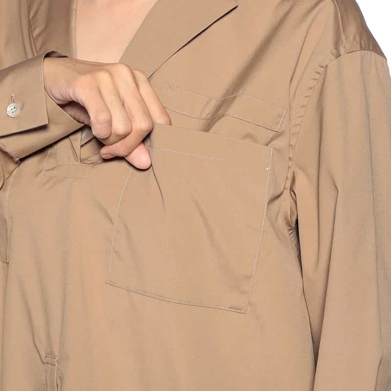 BARNEYS NEW YORK サファリ スキッパーシャツ CAMEL