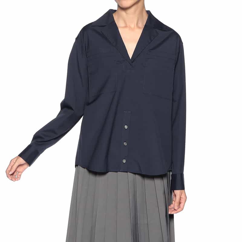 BARNEYS NEW YORK サファリ スキッパーシャツ NAVY