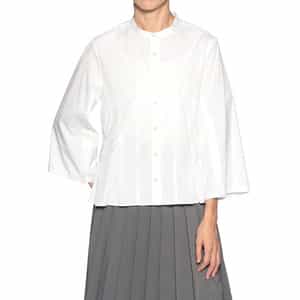 ノーカラー フロントタック ブラウス