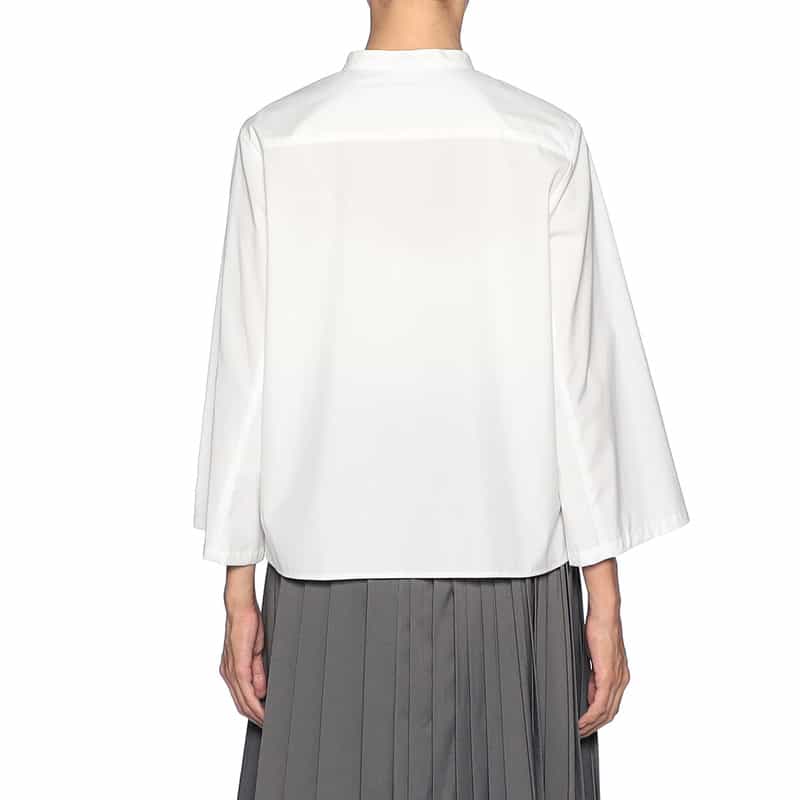 BARNEYS NEW YORK ノーカラー フロントタック ブラウス WHITE