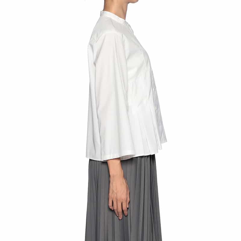 BARNEYS NEW YORK ノーカラー フロントタック ブラウス WHITE