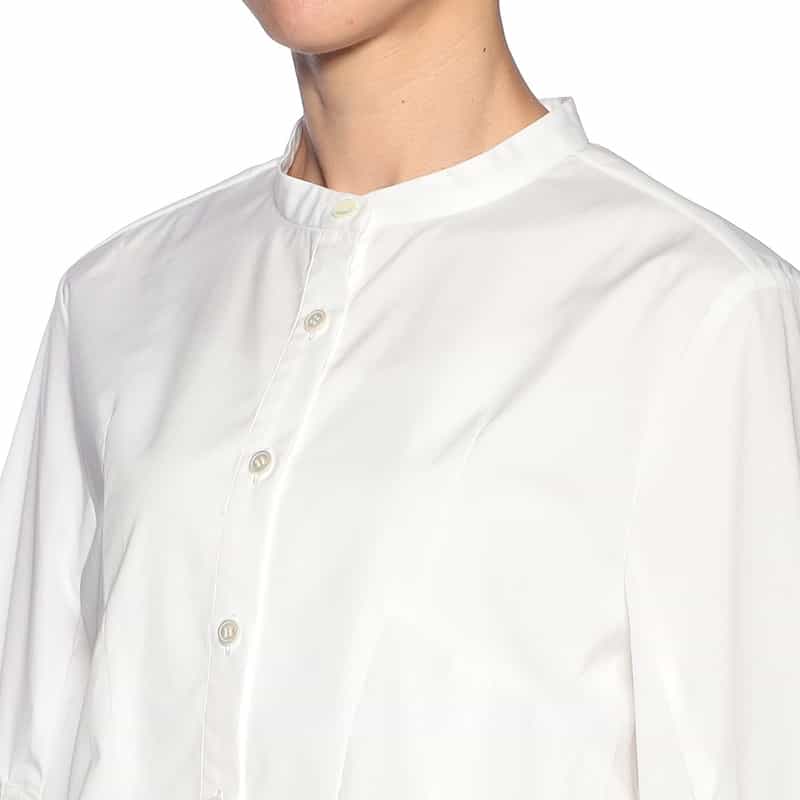 BARNEYS NEW YORK ノーカラー フロントタック ブラウス WHITE