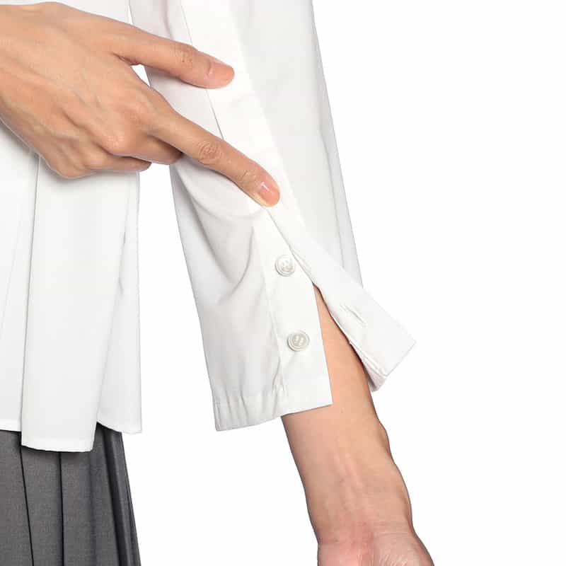 BARNEYS NEW YORK ノーカラー フロントタック ブラウス WHITE