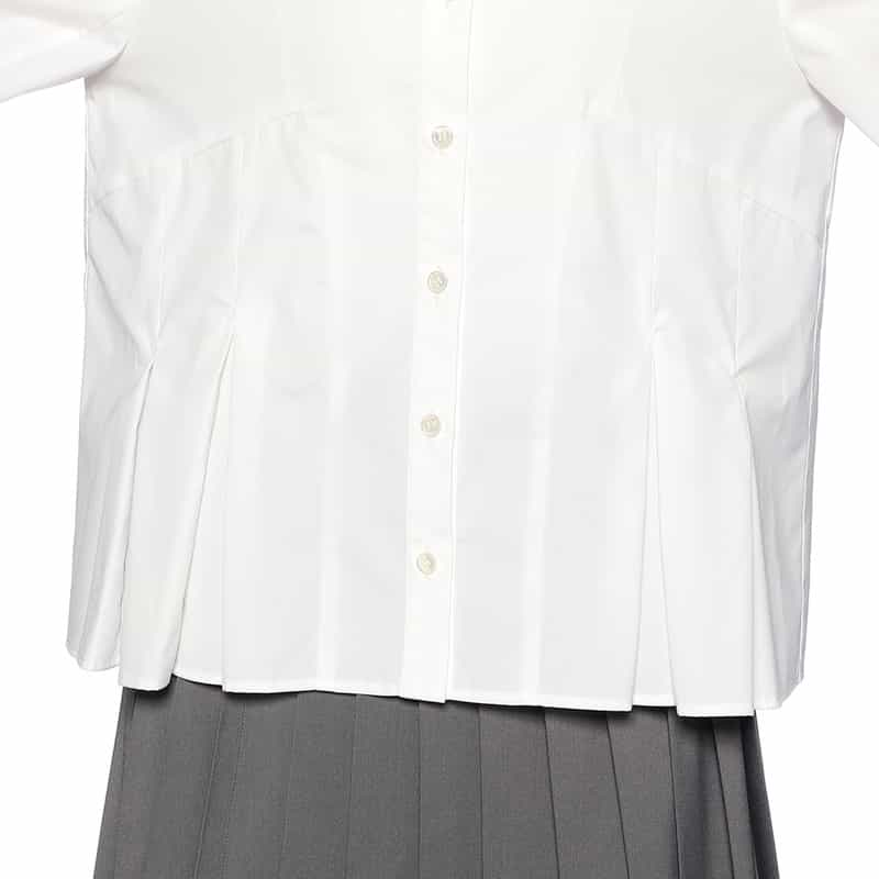 BARNEYS NEW YORK ノーカラー フロントタック ブラウス WHITE