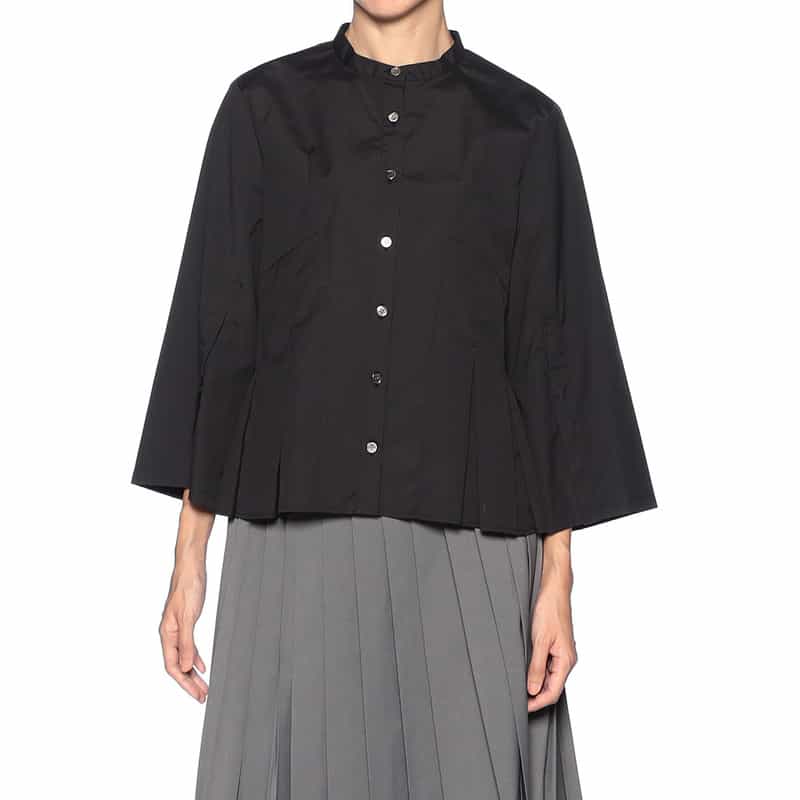 BARNEYS NEW YORK ノーカラー フロントタック ブラウス BLACK