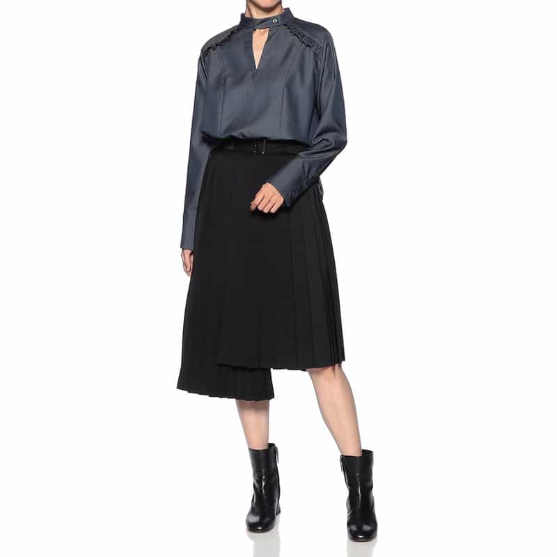 BARNEYS NEW YORK ウエスタン フリルブラウス NAVY