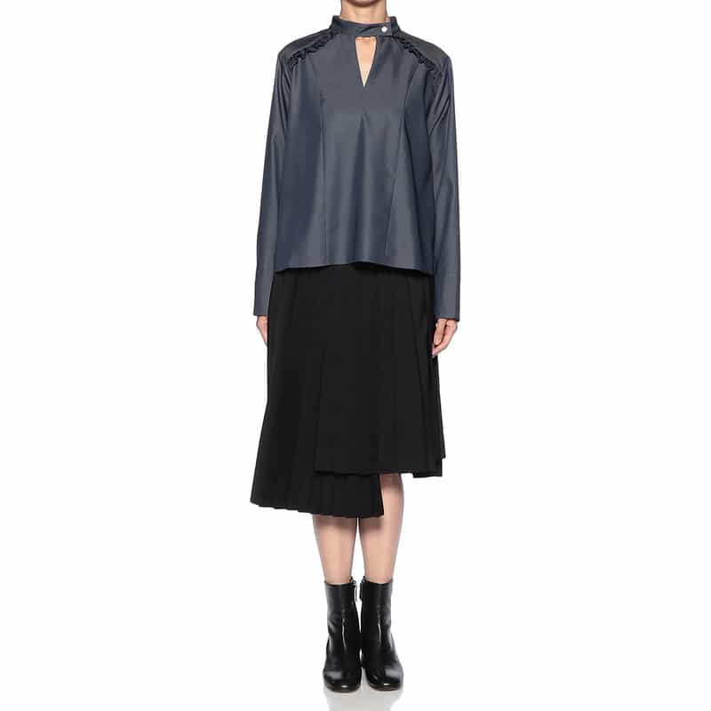 BARNEYS NEW YORK ウエスタン フリルブラウス NAVY