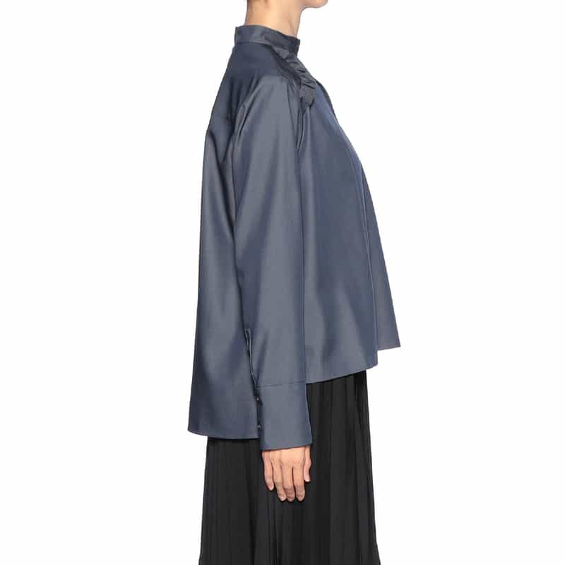 BARNEYS NEW YORK ウエスタン フリルブラウス NAVY