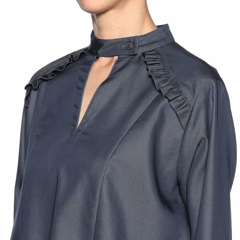 BARNEYS NEW YORK ウエスタン フリルブラウス NAVY