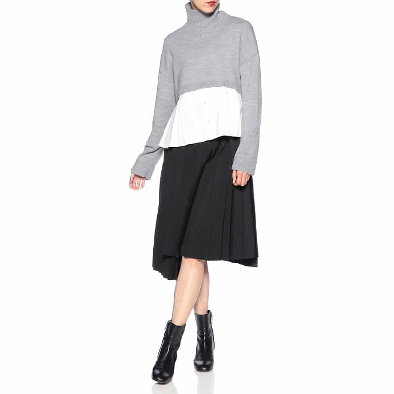 BARNEYS NEW YORK 変形ラップ プリーツスカート BLACK