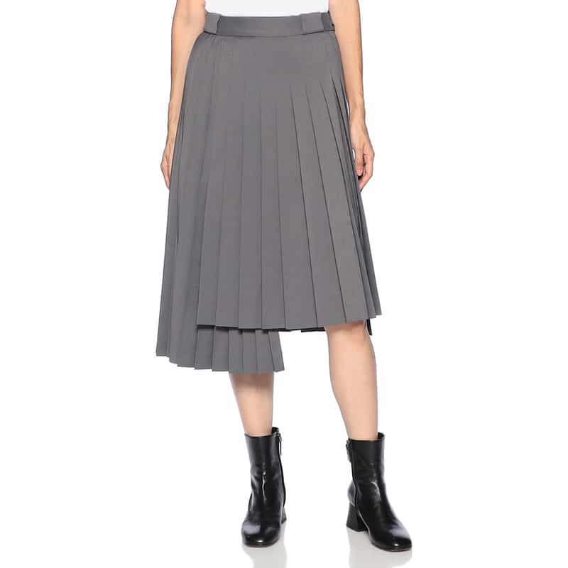 BARNEYS NEW YORK 変形ラップ プリーツスカート GRAY