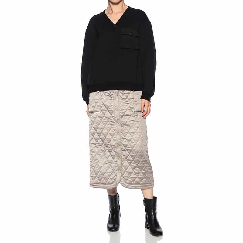 BARNEYS NEW YORK キルティング フロントボタン タイトスカート KHAKI