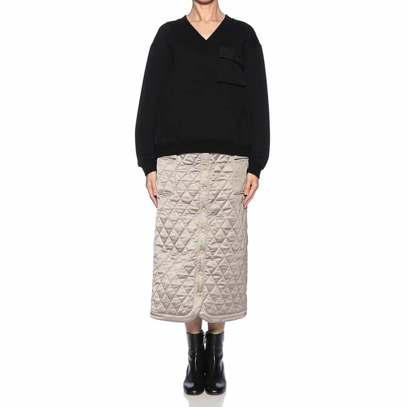 BARNEYS NEW YORK キルティング フロントボタン タイトスカート KHAKI