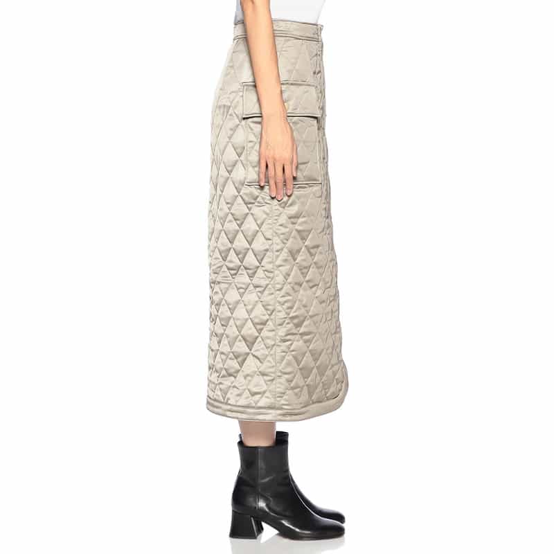 BARNEYS NEW YORK キルティング フロントボタン タイトスカート KHAKI