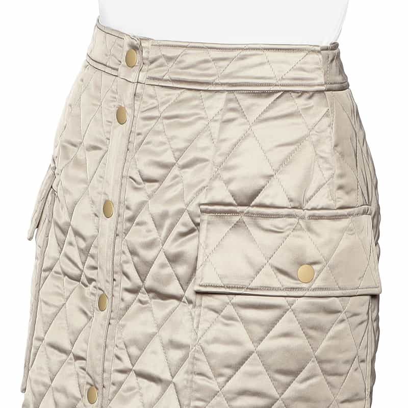 BARNEYS NEW YORK キルティング フロントボタン タイトスカート KHAKI