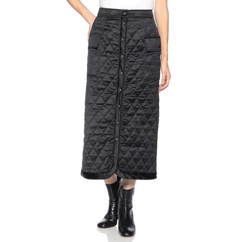 BARNEYS NEW YORK キルティング フロントボタン タイトスカート BLACK