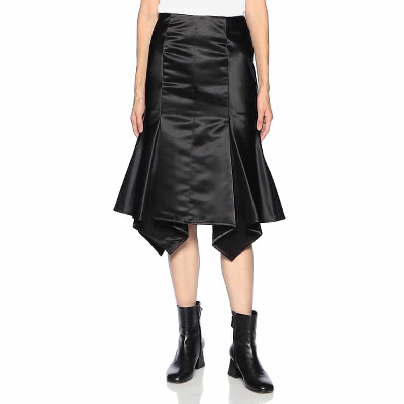 BARNEYS NEW YORK アシンメトリーヘム シャイニー マーメイドスカート BLACK