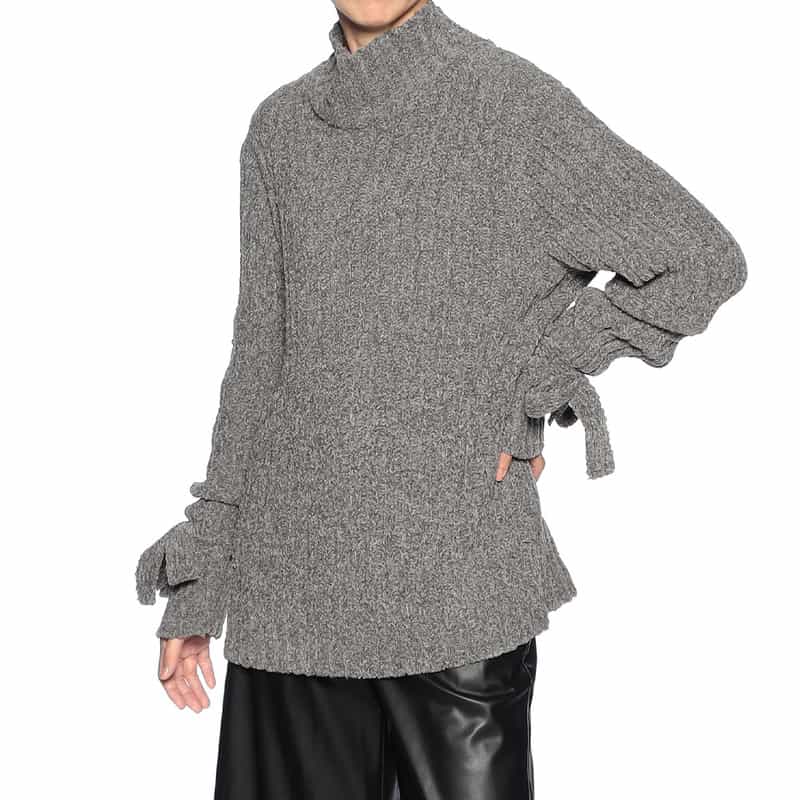 BARNEYS NEW YORK リボンスリーブ タートルネックニットプルオーバー KHAKI