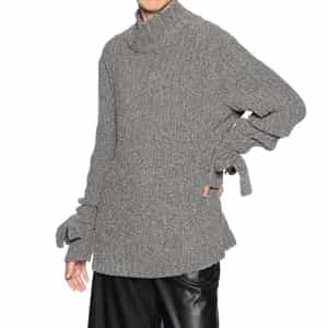 リボンスリーブ タートルネックニットプルオーバー