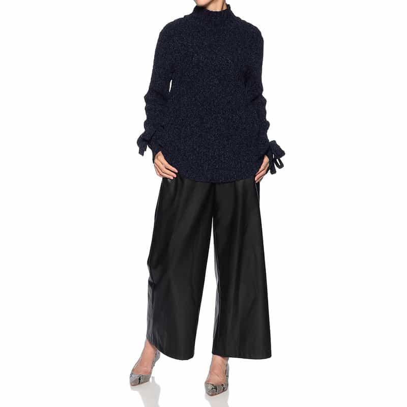 BARNEYS NEW YORK リボンスリーブ タートルネックニットプルオーバー NAVY