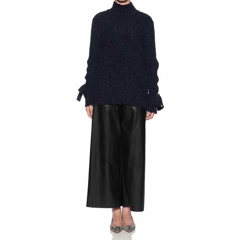 BARNEYS NEW YORK リボンスリーブ タートルネックニットプルオーバー NAVY