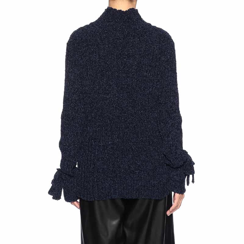 BARNEYS NEW YORK リボンスリーブ タートルネックニットプルオーバー NAVY