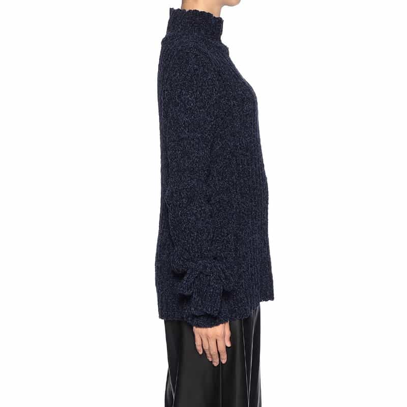 BARNEYS NEW YORK リボンスリーブ タートルネックニットプルオーバー NAVY