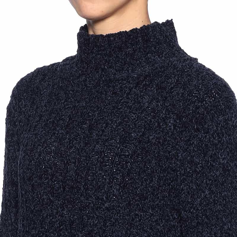 BARNEYS NEW YORK リボンスリーブ タートルネックニットプルオーバー NAVY