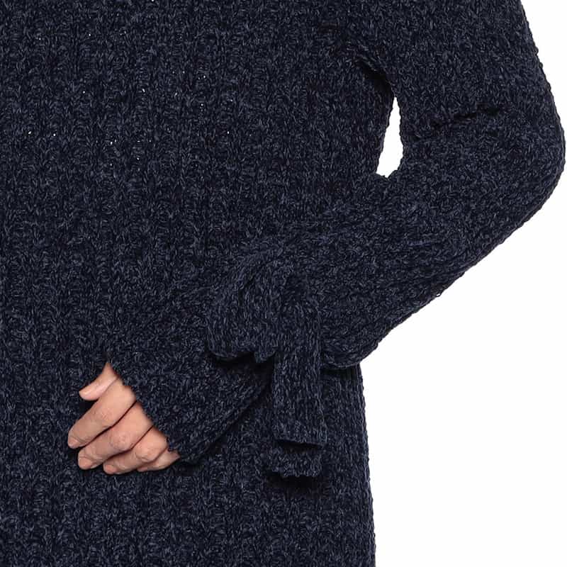 BARNEYS NEW YORK リボンスリーブ タートルネックニットプルオーバー NAVY