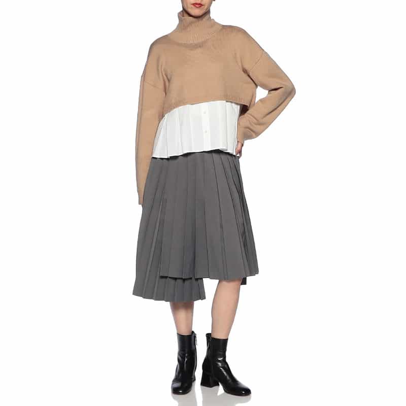 BARNEYS NEW YORK ハイネック クロップドニットプルオーバー BEIGE