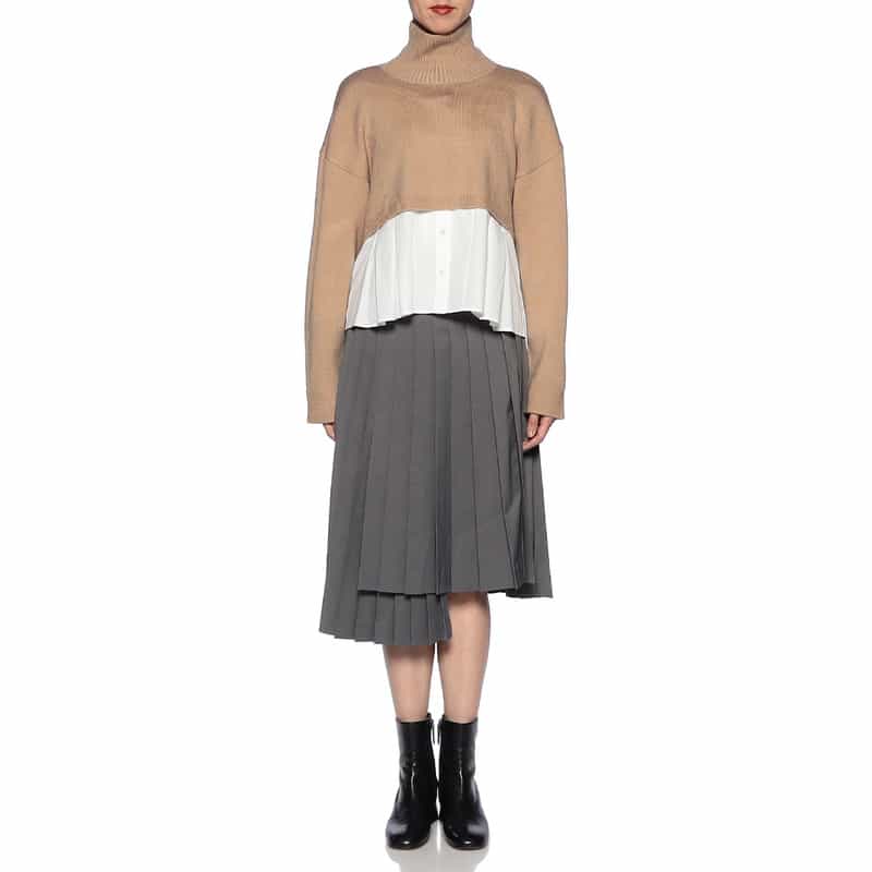 BARNEYS NEW YORK ハイネック クロップドニットプルオーバー BEIGE